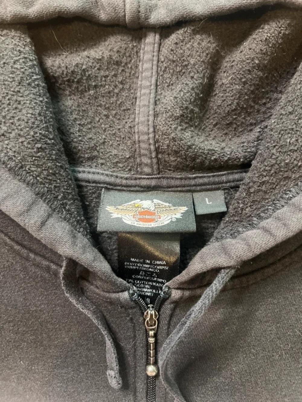 Harley-Davidson Black Hoodie with Orange & White Sleeve Stripes - Picture 4 of 5